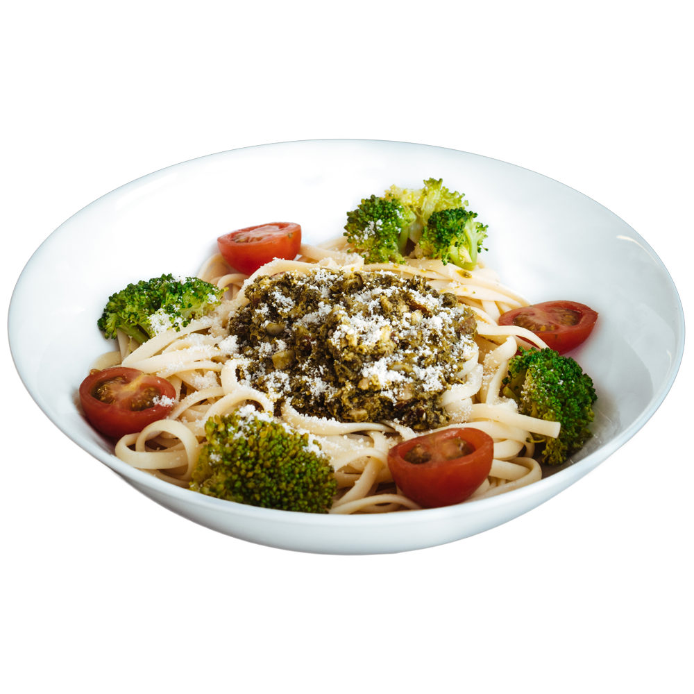 Linguini with Almond & Green Pesto - diet meal