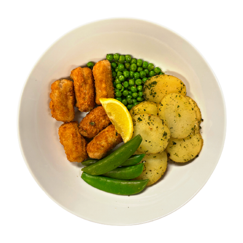 Breaded Scampi With Herby Potatoes